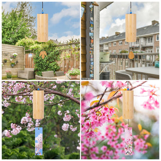 Bamboo Wind Chimes for Outdoors Meditation Zen Windchime Memorial Wind Chimes Sound Therapy Nature Water Sound